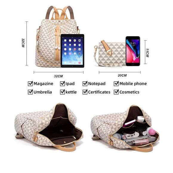 Brand New Leather Anti -Theft Backpack & Purse Set - Picture 2 of 5